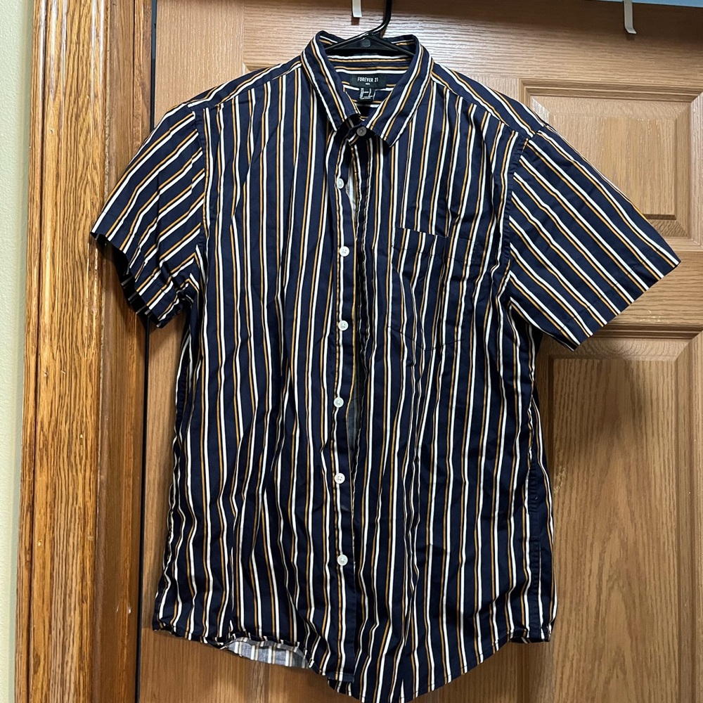 Forever 21 Yellow and Blue Casual Button Down Shirt